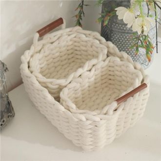 OEM Cesta De Almacenamiento De Cuerda De Algod&oacute;n De 3 Piezas, Caja De Almacenamiento, Organizador De Armario Para Oficina, Ba&ntilde;o, Habitaci&oacute;n Infantil (blan