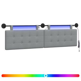vidaXL Cabecero Colgante Con Luz Led Gris Claro Tela Vidaxl