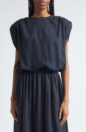 Toccin Sirelle Cap Sleeve Linen Blend Shirt in Washed Jet at Nordstrom, Size Xx-Small