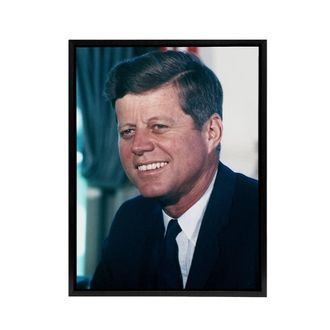 Artery8 US President John F Kennedy JFK Portrait Framed Canvas Wall Art Print | Size: W24 x H32