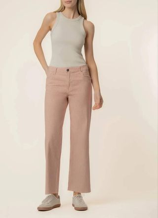 Kut from the Kloth Charlotte High Rise Wide Leg Jeans With Raw Hem Denim In Red/ivory