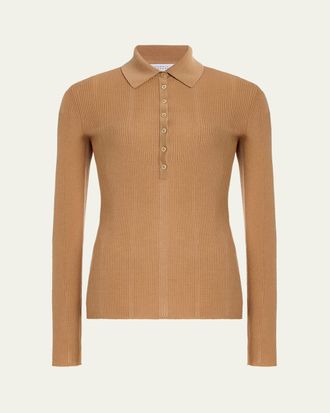 Gabriela Hearst Sophia Rib Knit Long-Sleeve Polo Shirt