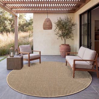 Paco Home Paco Home Alfombra Exterior Impermeable Balc&oacute;n Sala De Estar Boho Patr&oacute;n S&oacute;lido Aspecto Marron Beige &Oslash; 160 Cm Redon