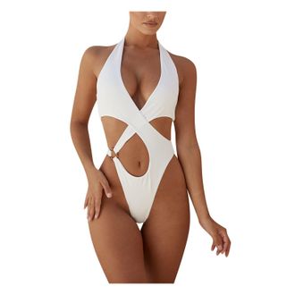 Generic Womens Monokini Plus Size Swimwear Sexy Hot Swimwear One Piece Swimwear Decorative Cutouts V-Neck Sheer Cut Out One Piece Swimsuit Bikini Triangle One