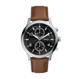 Fossil Outlet Mens Bennett 45mm Multifunction Brown Leather Watch