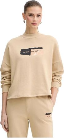 A|X Armani Exchange Print Mock-neck Sweatshirt - Dames - Sweatshirts - Beige - L - Katoen - Hoodies & sweatvesten