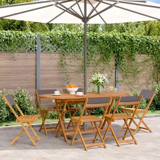 vidaXL Vidaxl - Sillas De Jard&iacute;n Plegables 6 Uds Madera Maciza Y Tela Antracita