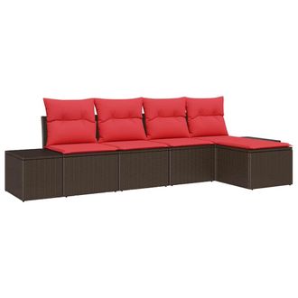 vidaXL Conjunto De Sof&aacute; De Jard&iacute;n 5 Pcs Marr&oacute;n Rat&aacute;n Sint&eacute;tico Vidaxl