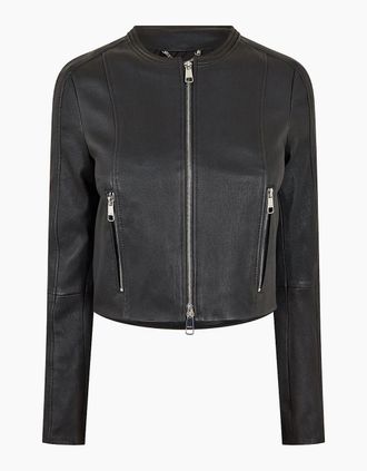 HUGO BOSS Womens Womens 10251863 01 Leather Jacket - Black - Size: 16 xxl