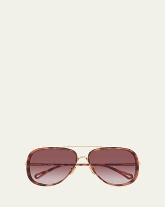 Chlo&eacute; 60mm Metal & Acetate Aviator Sunglasses
