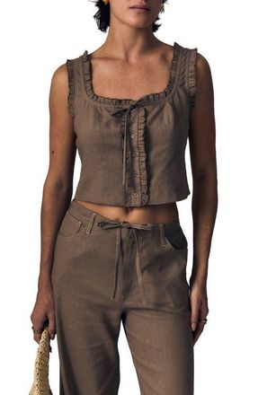 LE JEAN Ruffle Trim Linen Blend Crop Tank in Driftwood at Nordstrom, Size X-Large