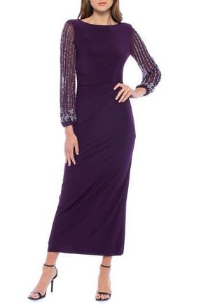 Marina Rossini Beaded Long Sleeve Maxi Gown in Eggplant at Nordstrom Rack, Size 6