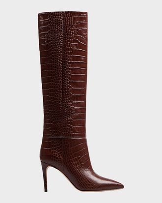PARIS TEXAS 85mm Mock-Croc Stiletto Knee Boots
