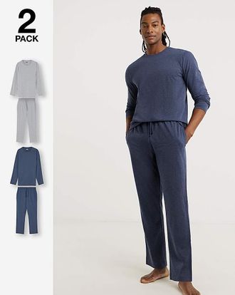 Jacamo 2 Pack Long Sleeve Open Hem PJs