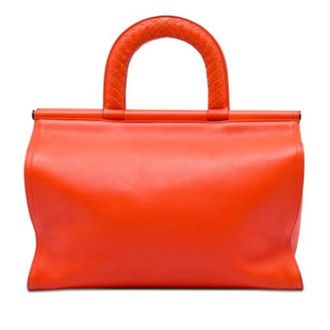 Bottega Veneta Pre-owned Woven Top-Handle Handbag - Dames - Pre-owned - Oranje - Maat: ONE Size Leer