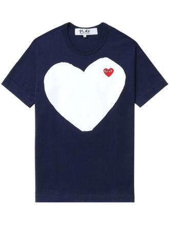Comme Des Garçons Navy Blue Crewneck Logo Printed T-Shirt
