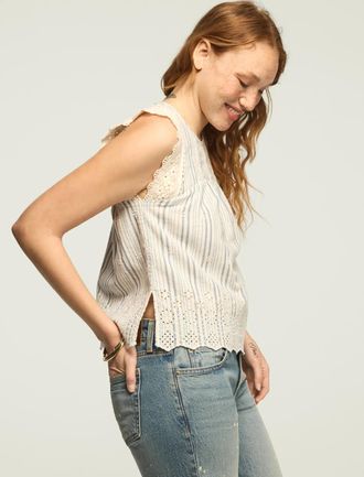 Lucky Brand Womens Striped Lace Shell Sleeve Top