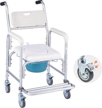 OEM Silla De Ba&ntilde;o Port&aacute;til Con Ruedas Y Capacidad De 159 Kg, 4 En 1, Con Asiento Elevado Y Respaldo Acolchado, Reposapi&eacute;s Abatible, Cubo Desmontable De 5 