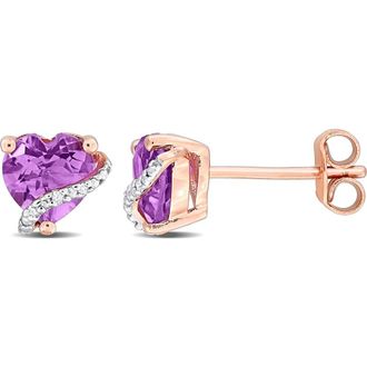 Delmar Heart Amethyst & Diamond Stud Earrings - 0.018ct. in Purple at Nordstrom Rack