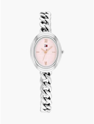 Tommy Hilfiger Womens 27MM Textured Oval Dial Chain Watch - Pink