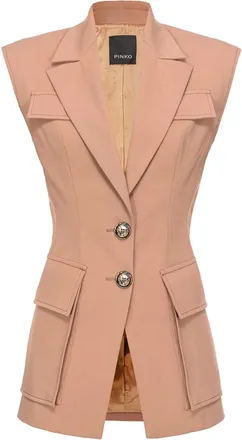 Pinko Tailored Beige Waistcoat with Notched Lapel and Structured Shoulders