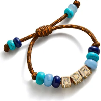 BaubleBar Block Letter Semi-Precious Bead Cord Bracelet in Brown at Nordstrom
