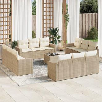 vidaXL Set Sof&aacute;s De Jard&iacute;n Con Cojines 13 Pzas Rat&aacute;n Sint&eacute;tico Beige Vidaxl
