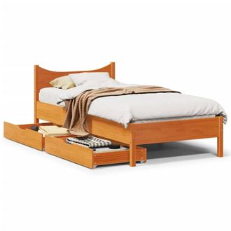 Berkfield Home Bed Frame with Drawers Wax Brown 75x190 cm Small Single Solid Wood Pine