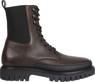 Tommy Hilfiger Enkellaarsjes - Heren - Veterlaarzen - Bruin - 41 EU - Leer - Schoenen