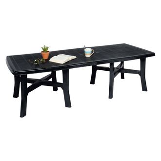 Dmora Mesa De Exterior Adonas, 12 Plazas, Mecanismo Extensible Central Made In Italy, Extensible, 216x90x72h Cm Negro Antracita