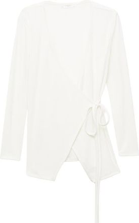 Mango Wrap Rib Cardigan in Ivory White at Nordstrom, Size Medium