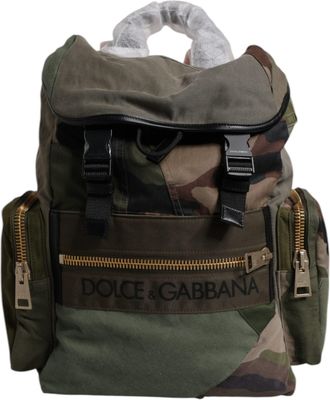 Dolce & Gabbana Military Green Patchwork Travel Backpack Mens Bag