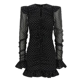 Rotate ROTATE Birger Christensen, Short Dresses, female, Black, S, Mini Printed Long-sleeve Dress