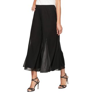 Alex Evenings Womens Wide Leg Chiffon Dress Pant for Mother of The Bride, Elegant Party Outfit (Petite and Regular Sizes), Black Mesh Cropped, XL