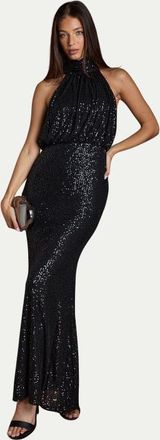 Coast Halterneck Sequin Bridesmaid Maxi Dress in Black at Nordstrom, Size 12