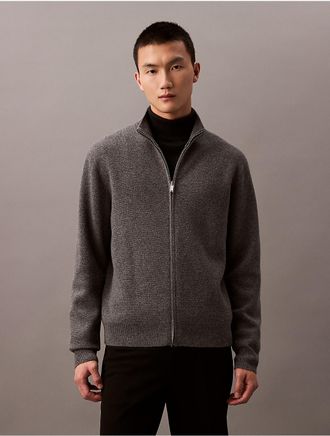 Calvin Klein Mens Cashmere Lightweight Zip Jacket - Grey - S