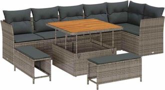 vidaXL Conjunto De Sof&aacute; De Jard&iacute;n 9 Pcs Gris 100 X 100 X 71 Cm Vidaxl