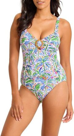 Tommy Bahama Poolside Palms One-Piece Swimsuit in Four Leaf Clover at Nordstrom, Size 16
