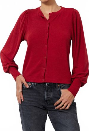 bobi Puff Long Sleeve Cardigan In Oxblood