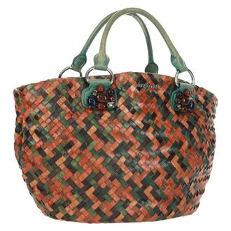 Miu Miu Chain Handle Bag Pleated Leather Multicolour Leather Handbag (Pre-Owned)