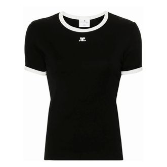 Courr&egrave;ges T-Shirts, female, Black, Size: S Signature Contrast T-Shirt