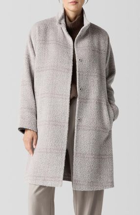 Eileen Fisher High Collar Long Coat in Dove at Nordstrom, Size Large