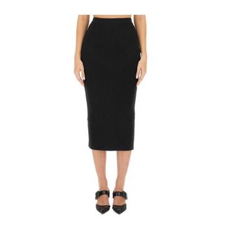 Alexander McQueen Alexander McQueen, Midi Skirts, female, Black, Size: M Wool Blend Slim Fit Pencil Skirt