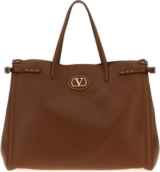 Valentino Garavani Brown Leather Larghe Antibes Shopping Bag