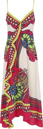 La DoubleJ Multicolor Turn Around Sweetheart Silk Midi Dress