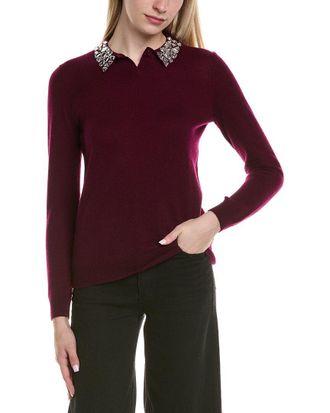 Sofiacashmere Sofiacashmere Embellished Collar Wool & Cashmere-Blend Sweater