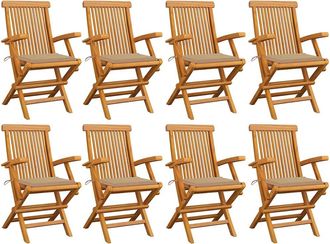 vidaXL Sillas De Jard&iacute;n 8 Uds Madera Maciza De Teca Con Cojines Beige Vidaxl