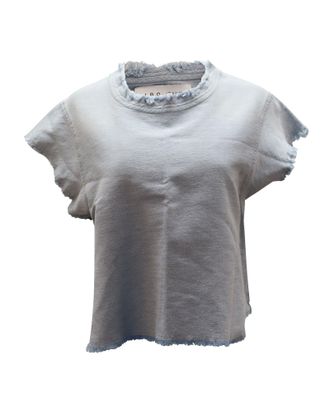 Iro Iro Jean Florie Frayed Sleeves Top in Light Blue Denim