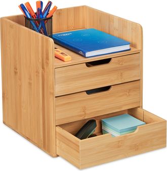 Relaxdays Relaxdays - Organizador Escritorio 3 Cajones Y 1 Balda, Material Oficina, 33 X 30 X 31 Cm, Cajonera Sobremesa, Natural