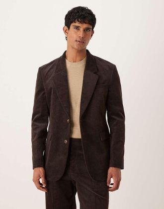 Asos Giacca da abito vestibilit&agrave; classica in velluto a coste di cotone marrone